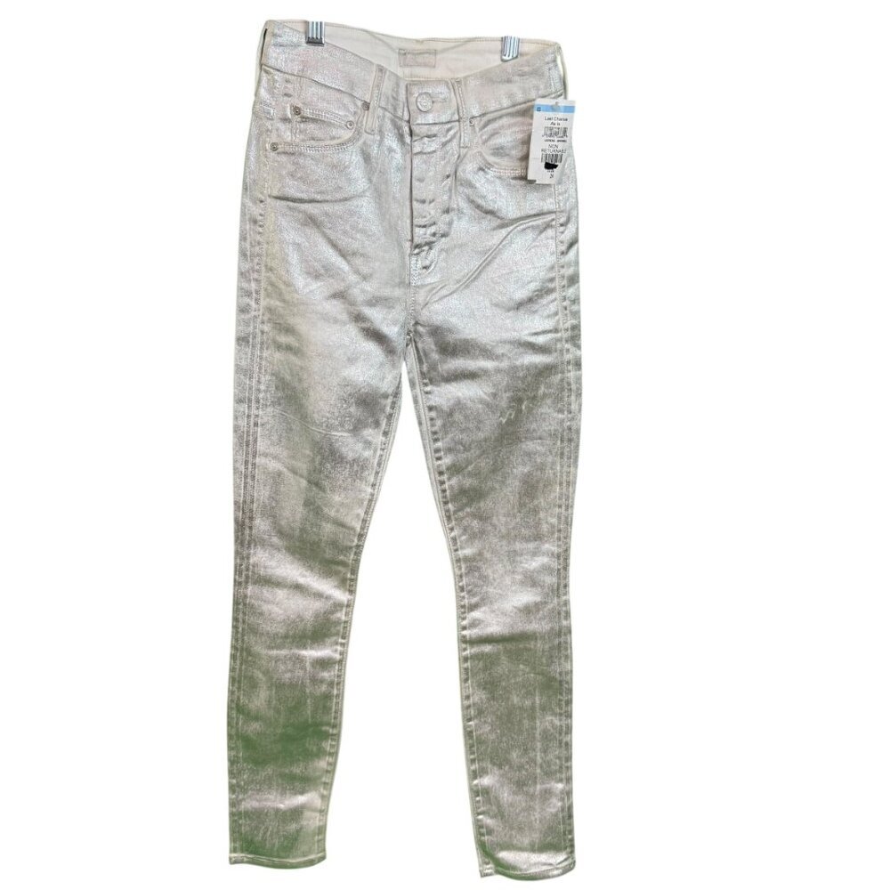 MOTHER The Looker High Waist Skinny Jeans Silver Lining Size 24 NWT Metallic